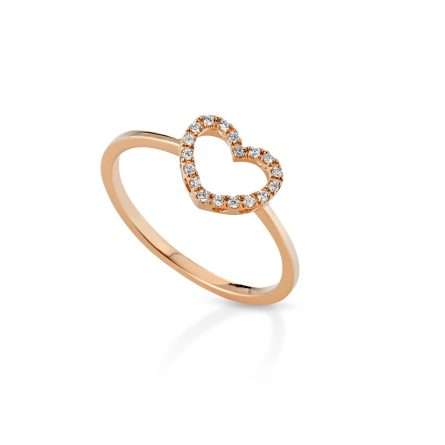 Anello a cuore in oro 18kt con diamanti 0,06ct — LeLune