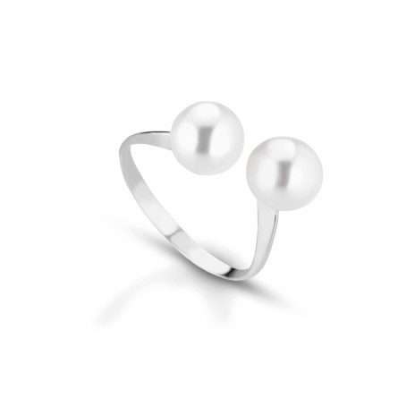 Cultured pearl ring in 18kt gold Ø 7.5-8 mm two pearls LLRN21