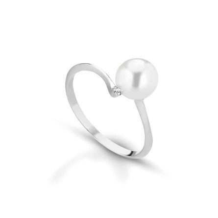 Anello con perla coltivata in oro 18kt con diamanti 0,01ct Ø 7,5-8 mm