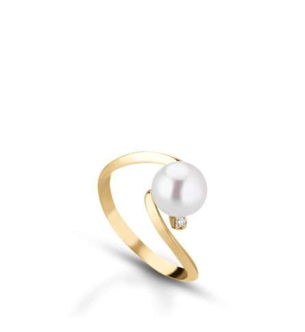 Anello con perla coltivata in oro 18kt con diamanti 0,01ct Ø 7,5-8 mm LLRN25 — LeLune