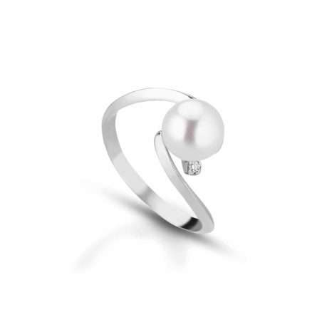 Anello con perla coltivata in oro 18kt con diamanti 0,01ct Ø 7,5-8 mm LLRN25