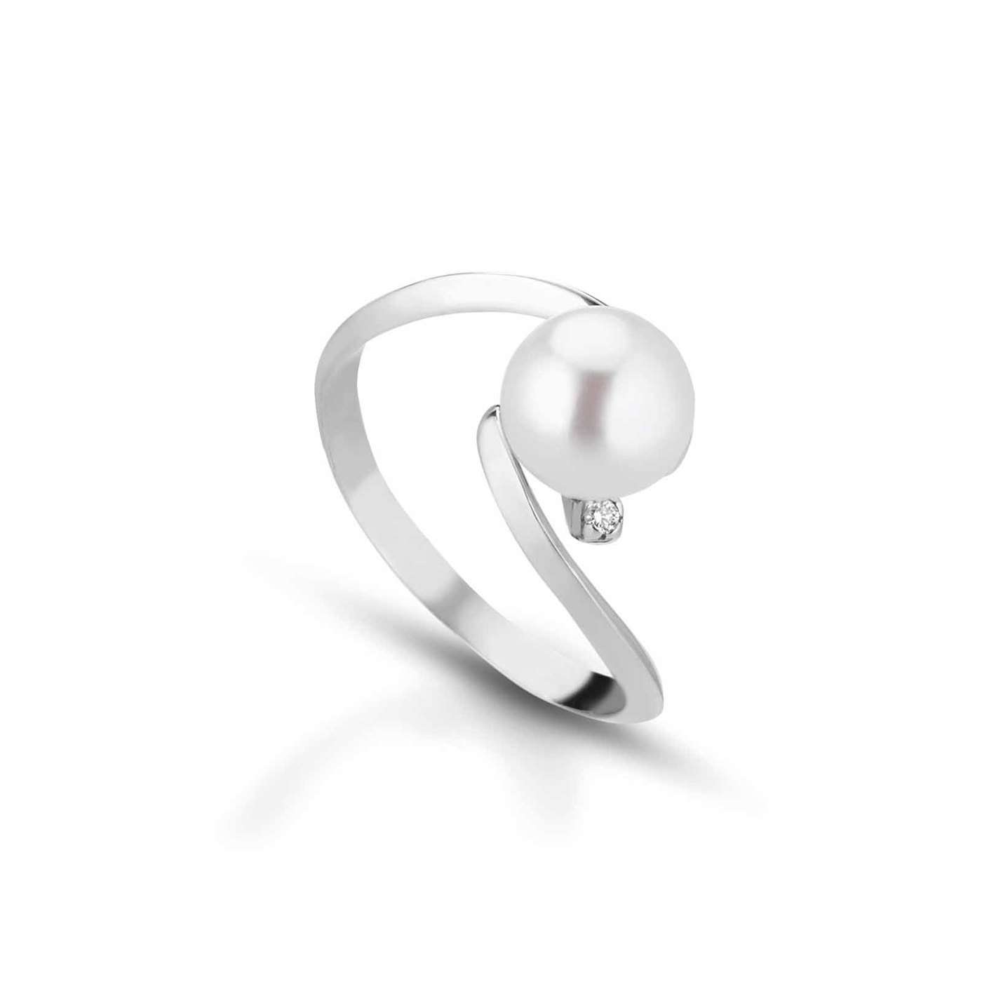 Anello con perla coltivata in oro 18kt con diamanti 0,01ct Ø 7,5-8 mm LLRN25 — LeLune