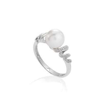 Anillo con perla cultivada en oro blanco de 18K con diamantes 0,02ct Ø 8-8,5 mm LLRN737