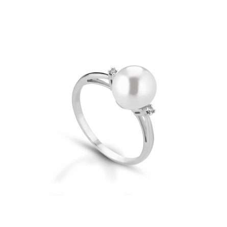 Anillo con perla cultivada en oro blanco de 18K con diamantes 0,02ct Ø 8-8,5 mm