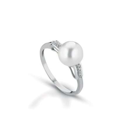 Anillo con perla cultivada en oro blanco de 18K con diamantes 0,03ct Ø 8-8,5 mm