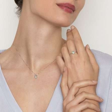 Anello in oro bianco 18kt con acquamarina 0,60ct e diamanti 0,03ct — LeLune