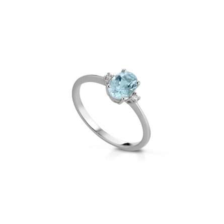 Anello in oro bianco 18kt con acquamarina 0,60ct e diamanti 0,03ct
