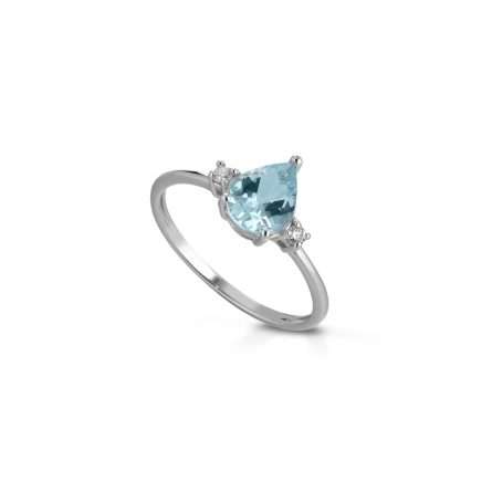 Anello in oro bianco 18kt con acquamarina 0,80ct e diamanti 0,05ct