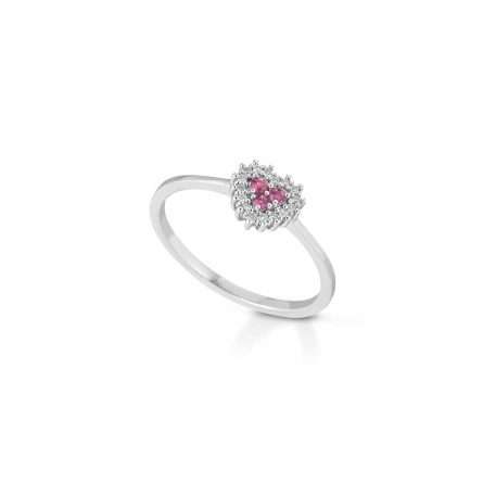 Anello in oro bianco 18kt con rubino 0,08ct e diamanti 0,06ct