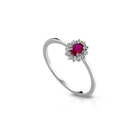 Anello in oro bianco 18kt con rubino 0,16ct e diamanti 0,06ct