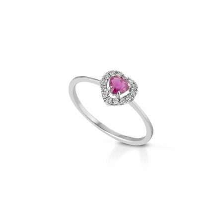 Anello in oro bianco 18kt con rubino 0,22ct e diamanti 0,09ct