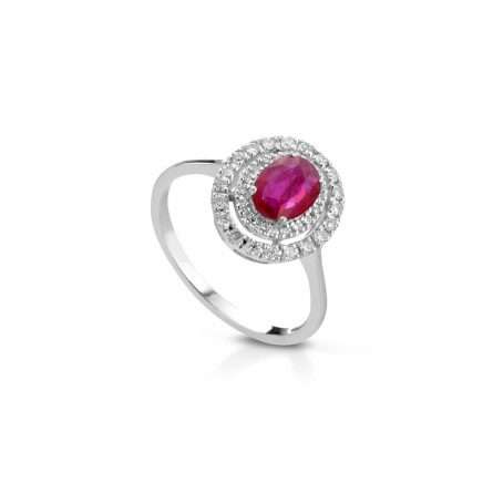 Anello in oro bianco 18kt con rubino 0,98ct e diamanti 0,25ct