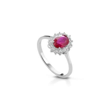 Anello in oro bianco 18kt con rubino 0,98ct e diamanti 0,28ct