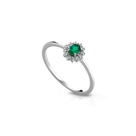 Anello in oro bianco 18kt con smeraldo 0,16ct e diamanti 0,06ct