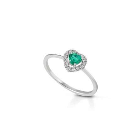 Anello in oro bianco 18kt con smeraldo 0,26ct e diamanti 0,09ct