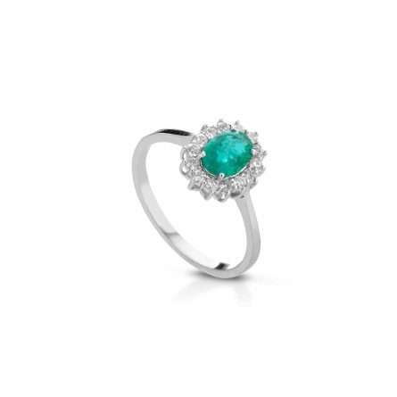 Anello in oro bianco 18kt con smeraldo 0,82ct e diamanti 0,26ct