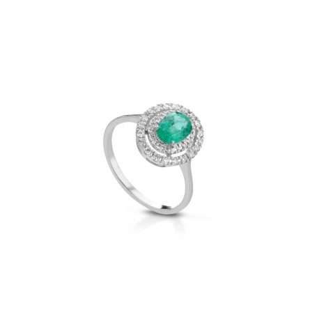 Anello in oro bianco 18kt con smeraldo 0,86ct e diamanti 0,28ct