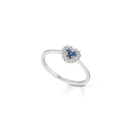 Anello in oro bianco 18kt con zaffiro blu 0,10ct e diamanti 0,06ct