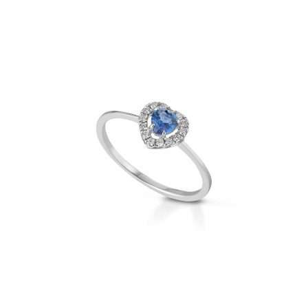 Anello in oro bianco 18kt con zaffiro blu 0,29ct e diamanti 0,09ct