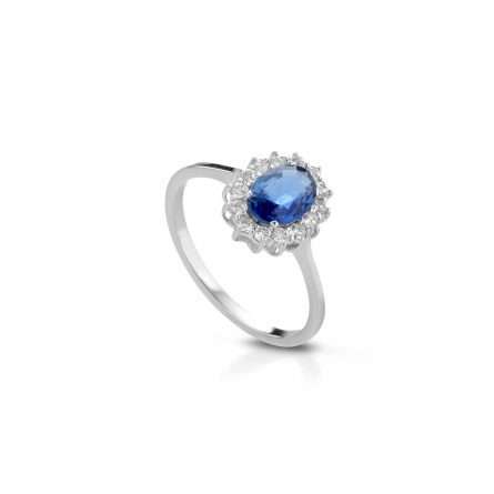 Anello in oro bianco 18kt con zaffiro blu 0,92ct e diamanti 0,25ct