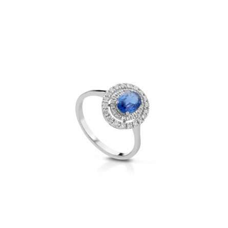 Anello in oro bianco 18kt con zaffiro blu 0,97ct e diamanti 0,26ct