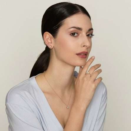 Orecchini a lobo con doppio contorno in oro 18kt con diamanti 0,49ct — LeLune