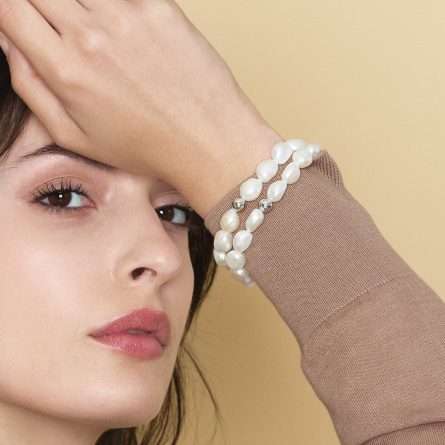 Bracciale di perle barocche in oro bianco 18kt Ø 10-11 mm — LeLune