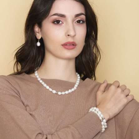 Bracciale di perle barocche in oro bianco 18kt Ø 10-11 mm — LeLune