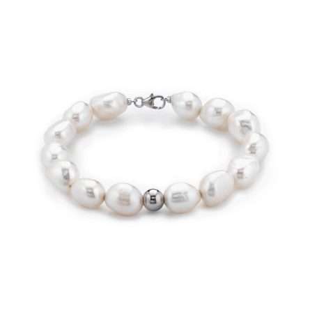 Bracciale di perle barocche in oro bianco 18kt Ø 10-11 mm