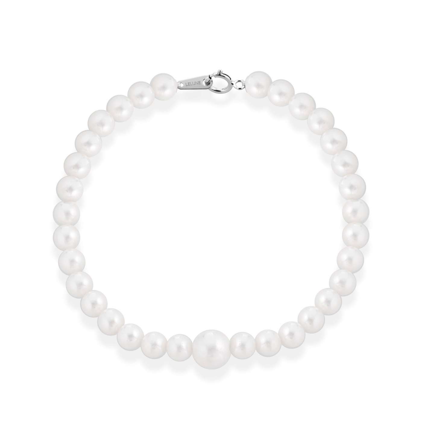 Bracciale di perle coltivate d'acqua dolce in oro bianco 18kt Ø 4,5-5 e 7,5-8 mm 18,5 cm — LeLune
