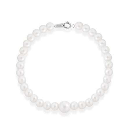 Pulsera de perlas cultivadas de agua dulce en oro blanco de 18K Ø 4,5-5 y 7,5-8 mm 18,5 cm gris natural