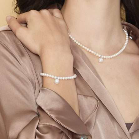 Bracciale di perle coltivate d'acqua dolce in oro bianco 18kt Ø 4,5-5 e 8-8,5 mm — LeLune