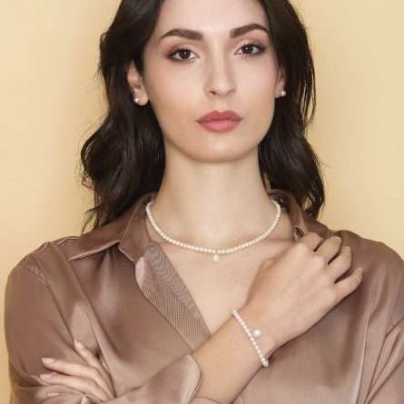 Bracciale di perle coltivate d'acqua dolce in oro bianco 18kt Ø 4,5-5 e 8-8,5 mm — LeLune