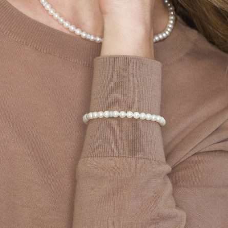 Bracciale di perle coltivate d'acqua dolce in oro bianco 18kt Ø 5,5-6 mm — LeLune