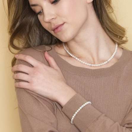 Bracciale di perle coltivate d'acqua dolce in oro bianco 18kt Ø 5,5-6 mm — LeLune