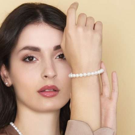 Bracciale di perle coltivate d'acqua dolce in oro bianco 18kt Ø 7,5-8 mm — LeLune