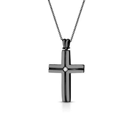 Collana con croce in oro 18kt con diamanti 0,03ct — LeLune