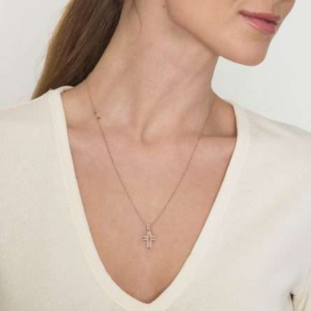 Collana con croce in oro 18kt con diamanti 0,16ct — LeLune