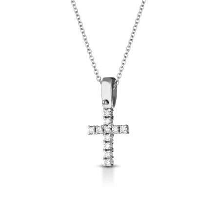 Collana con croce in oro bianco 18kt con diamanti 0,08ct