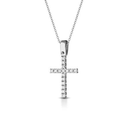 Collana con croce in oro bianco 18kt con diamanti 0,11ct