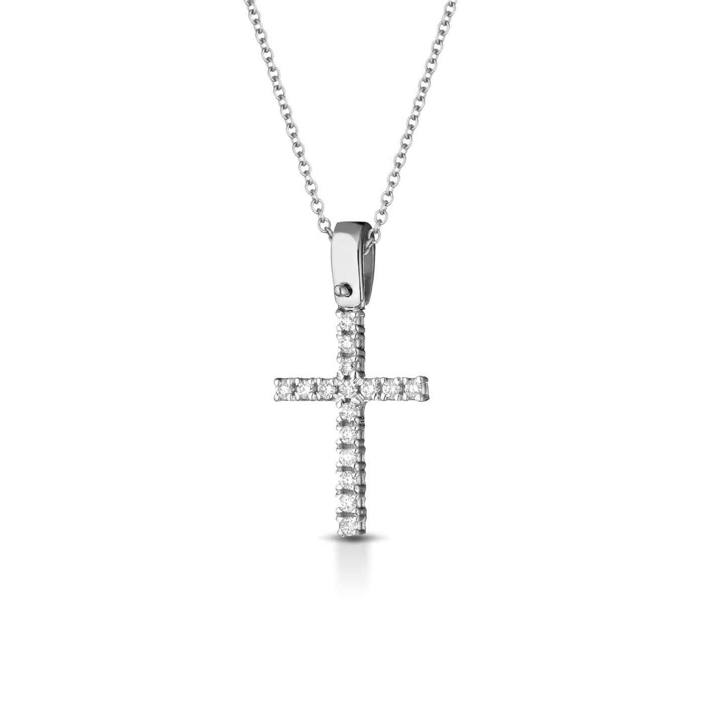 Collana con croce in oro bianco 18kt con diamanti 0,11ct — LeLune