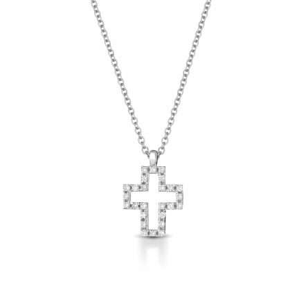 Collana con croce in oro bianco 18kt con diamanti 0,11ct LDCR2745011