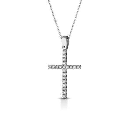 Collana con croce in oro bianco 18kt con diamanti 0,15ct