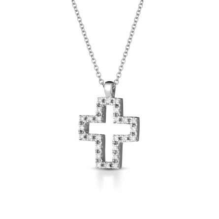 Collana con croce in oro bianco 18kt con diamanti 0,18ct