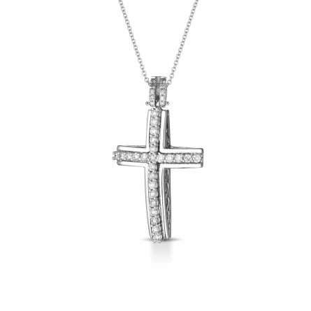 Collana con croce in oro bianco 18kt con diamanti 0,41ct