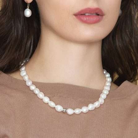 Collana di perle barocche in oro bianco 18kt Ø 10-11 mm 43 cm — LeLune