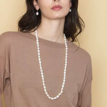 Collana di perle barocche in oro bianco 18kt Ø 10-11 mm 80 cm — LeLune