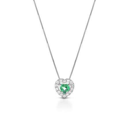 Necklace in 18kt white gold with emerald 0.18ct and 0.09ct diamonds