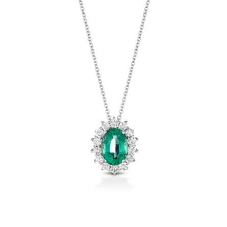 Necklace in 18kt white gold with emerald 0.81ct and 0.25ct diamonds