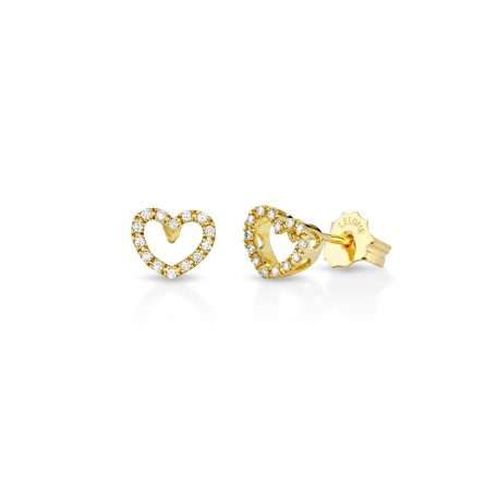 Orecchini a cuore in oro 18kt con diamanti 0,10ct — LeLune